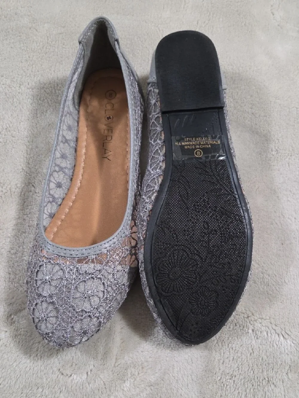 Cloverlay Women's Silver Lace Ballet Flats